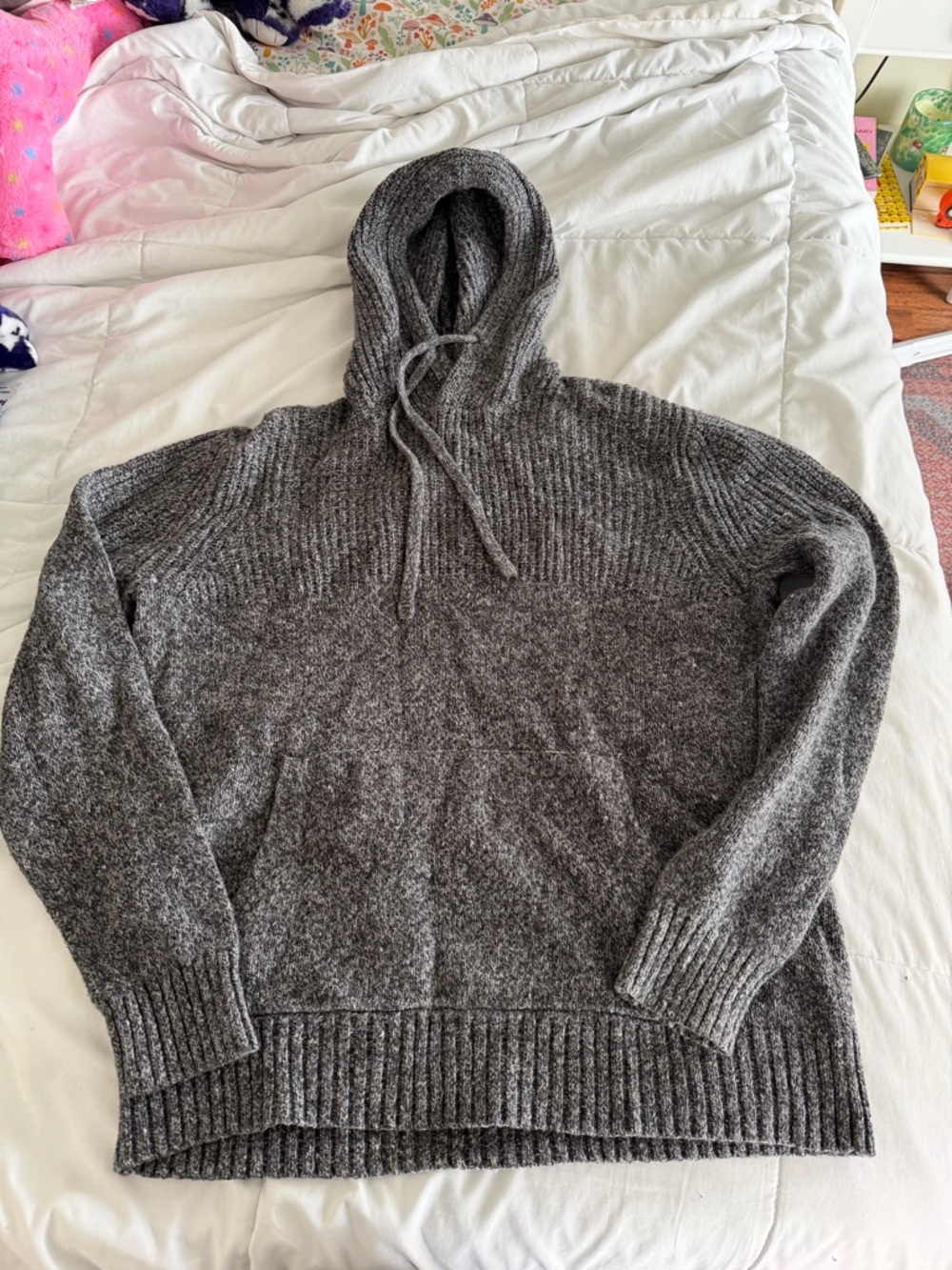 American eagle men’s gray knit wool cotton pullover hoodie sweater